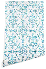 Deny Designs Schatzi Brown Reeve Pattern Aqua Wallpaper, Blue, 2'x10'