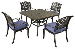 5-Piece Dining Set With 4 Dining Chairs, Dark Lava Bronze/Navy Blue
