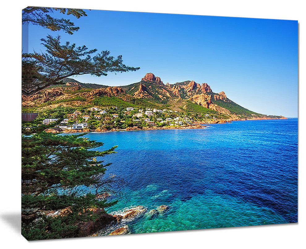"Esterel Rocks Beach Coast in Blue" Seashore Wall Art, 20"x12"
