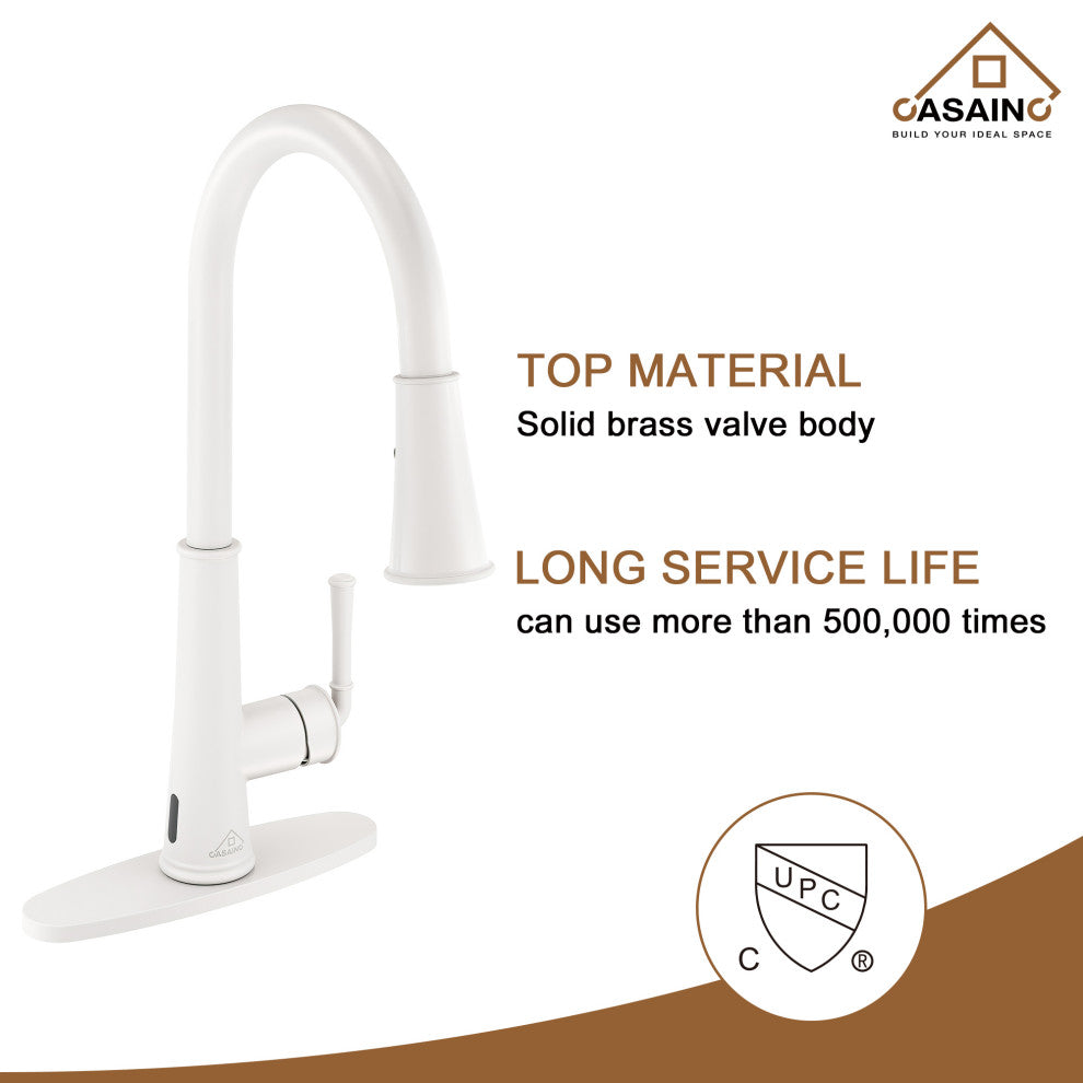 Single-Handle Pull Down Sprayer Kitchen Faucet with Touchless Sensor, Matte White