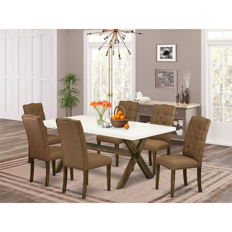 X727El718-7, 7-Piece Dining Set, 6 Chairs and Table Hardwood Frame