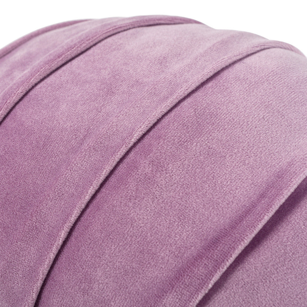 Pouffe 13" Velvet Round Pleated Accent Throw Pillow, Lavender