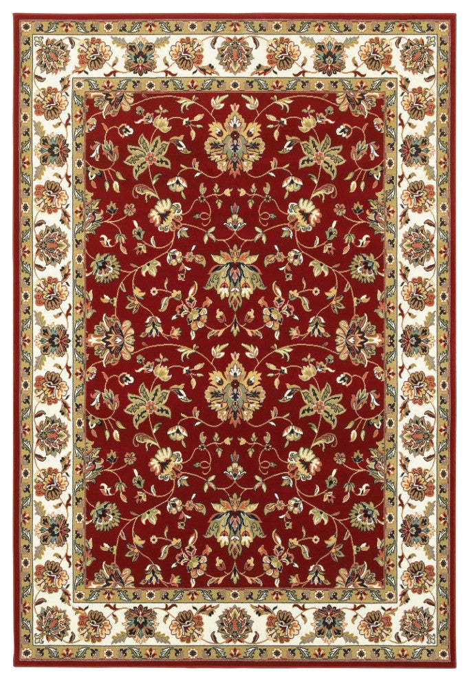 3' X 6' Red Ivory Machine Woven Floral Oriental Indoor Area Rug