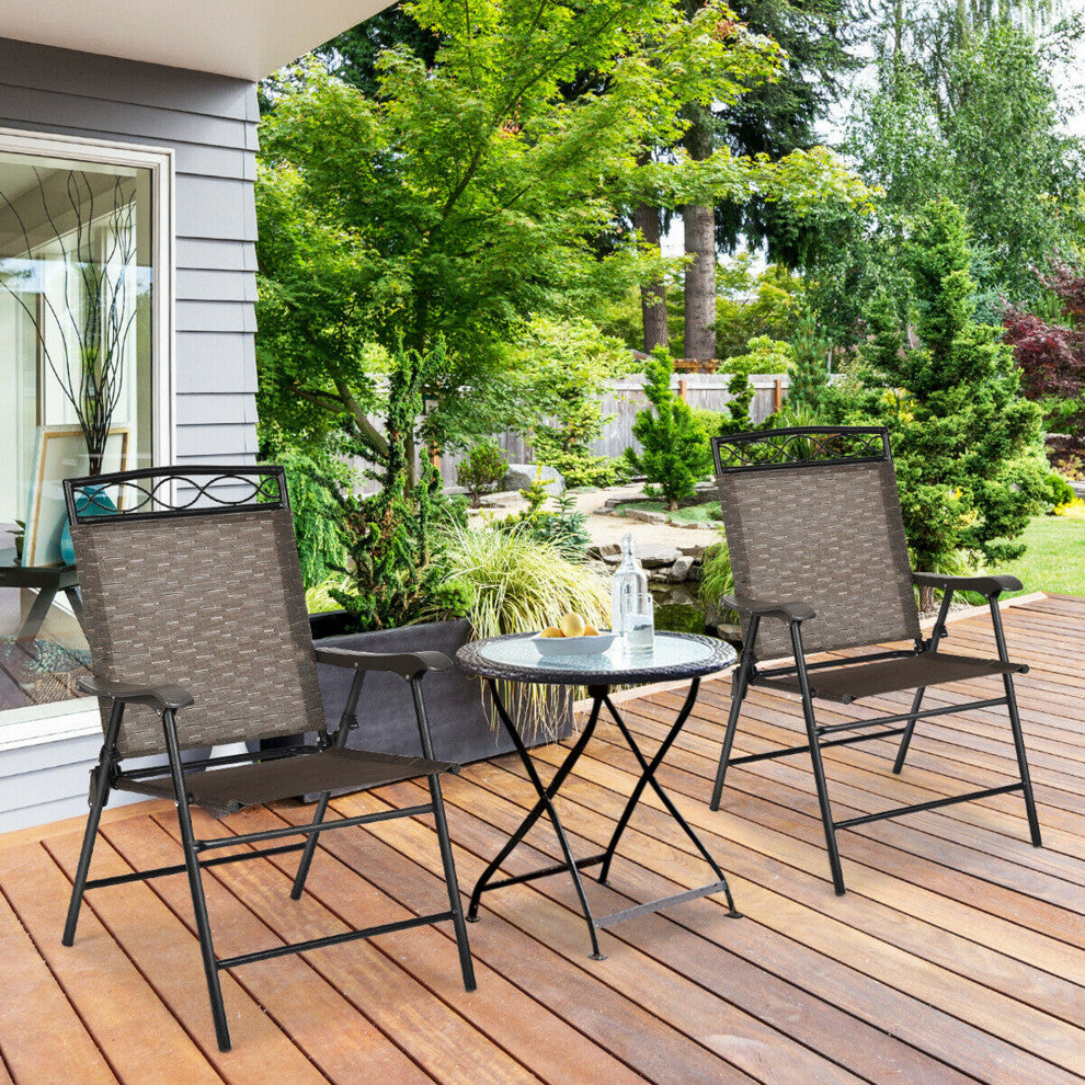 Costway 2PCS Folding Chairs Patio Garden Outdoor w/Steel Frame Armrest Footrest