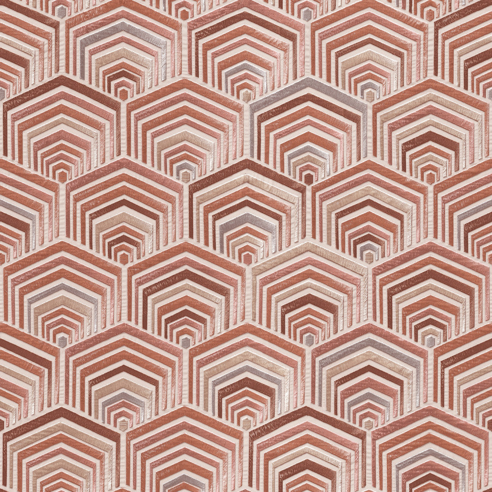 Geometric Textured Wallpaper, Hexagon, Beige Champagne Powder Rose, 1 Roll