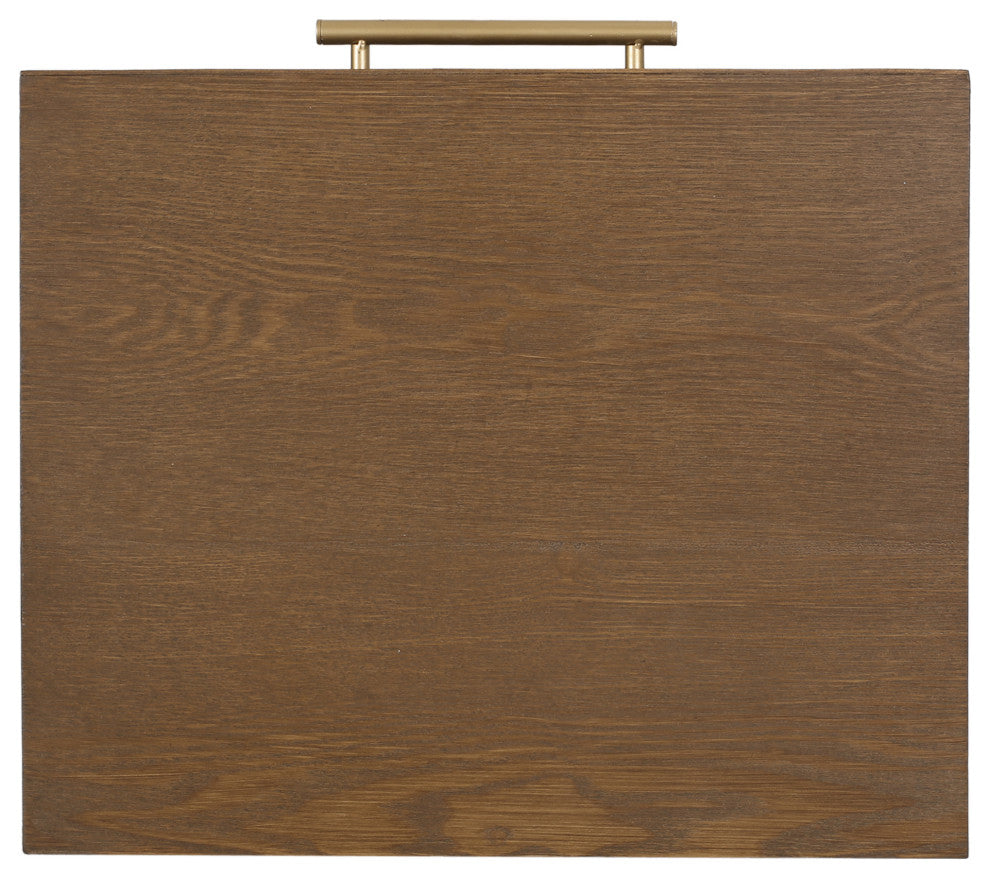 Pilster Contemporary End Table with Storage, Walnut, Natural, and Antique Gold