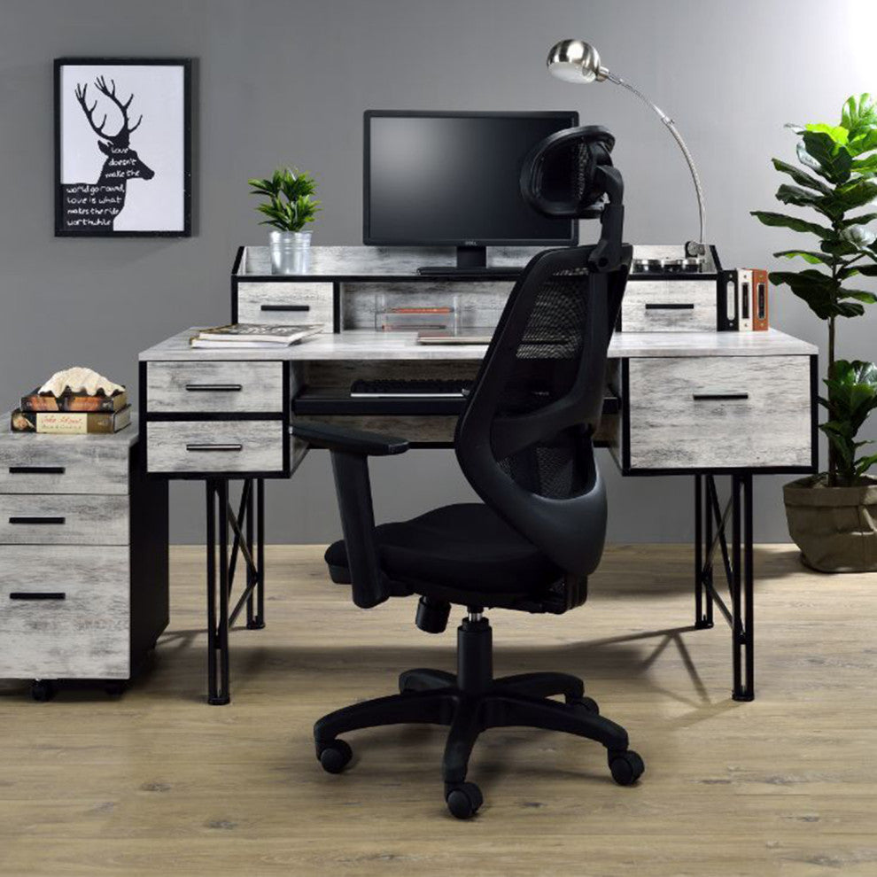 5 Storage Drawers Computer Desk, Antique White and Black