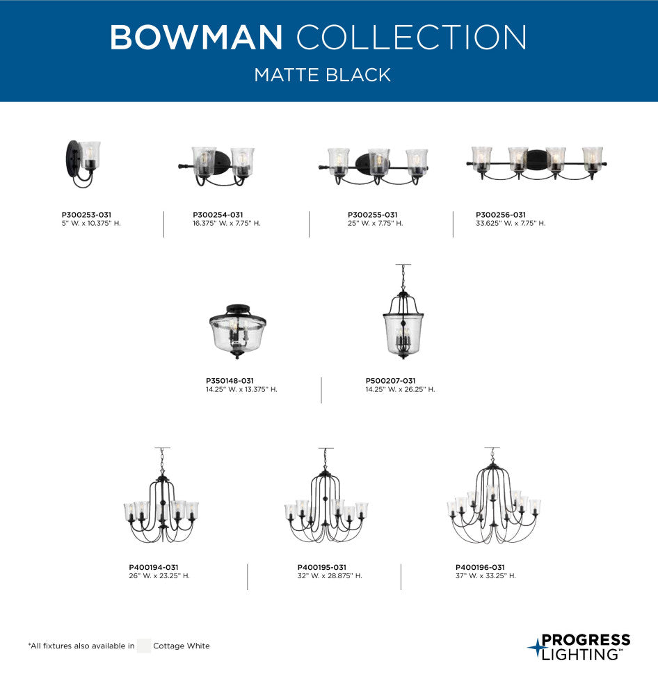 Bowman Collection 4-Light Black Semi-Flush Mount Convertible