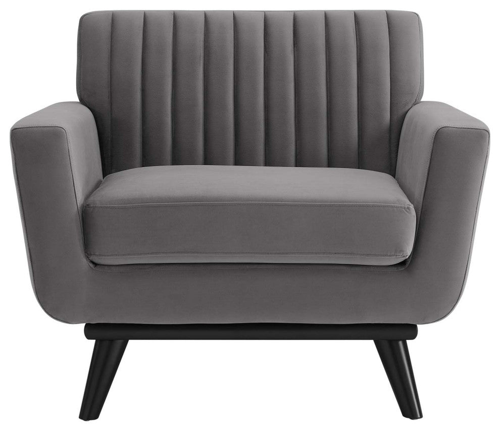Engage Channel Tufted Performance Velvet Armchair Gray