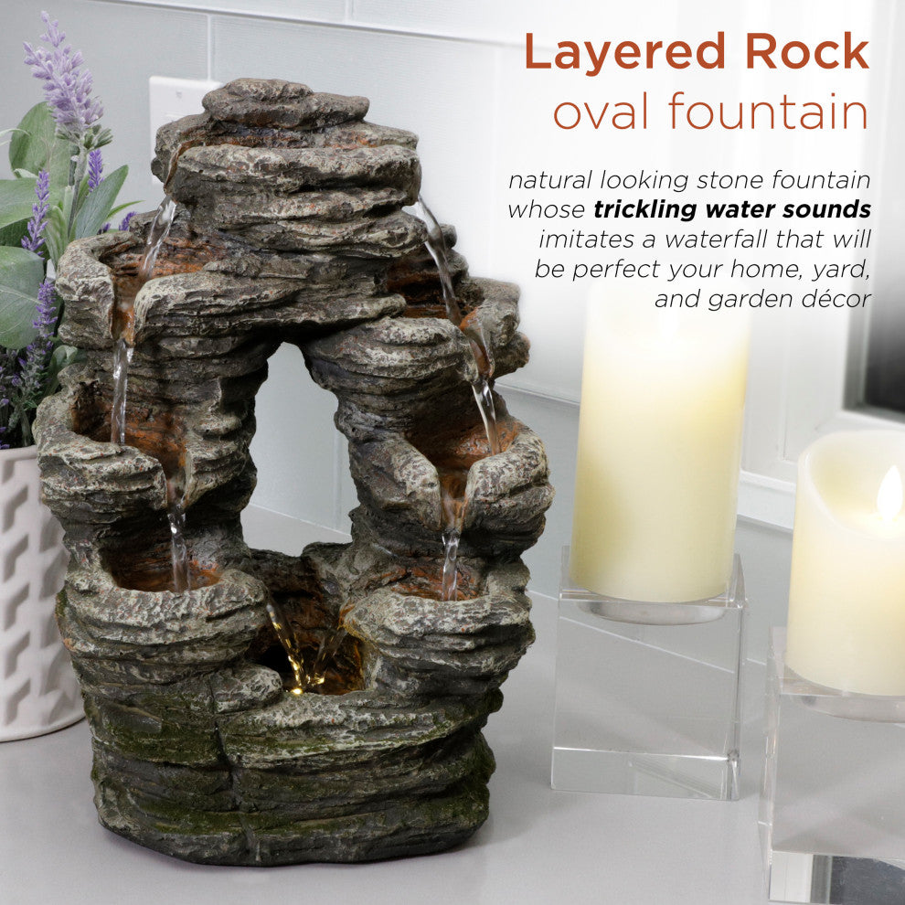 Alpine Stone Look Oval Shaped Fountain, 14" Tall