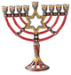 Hand Painted Enamel Menorah Candelabra with a Star of David Design