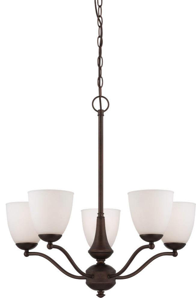 Patton 5 Light Chandelier With Frosted Glass, Arms Up