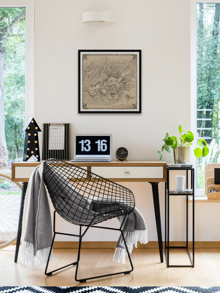 "Vintage Yosemite Valley Map" Framed Painting Print, 32x32
