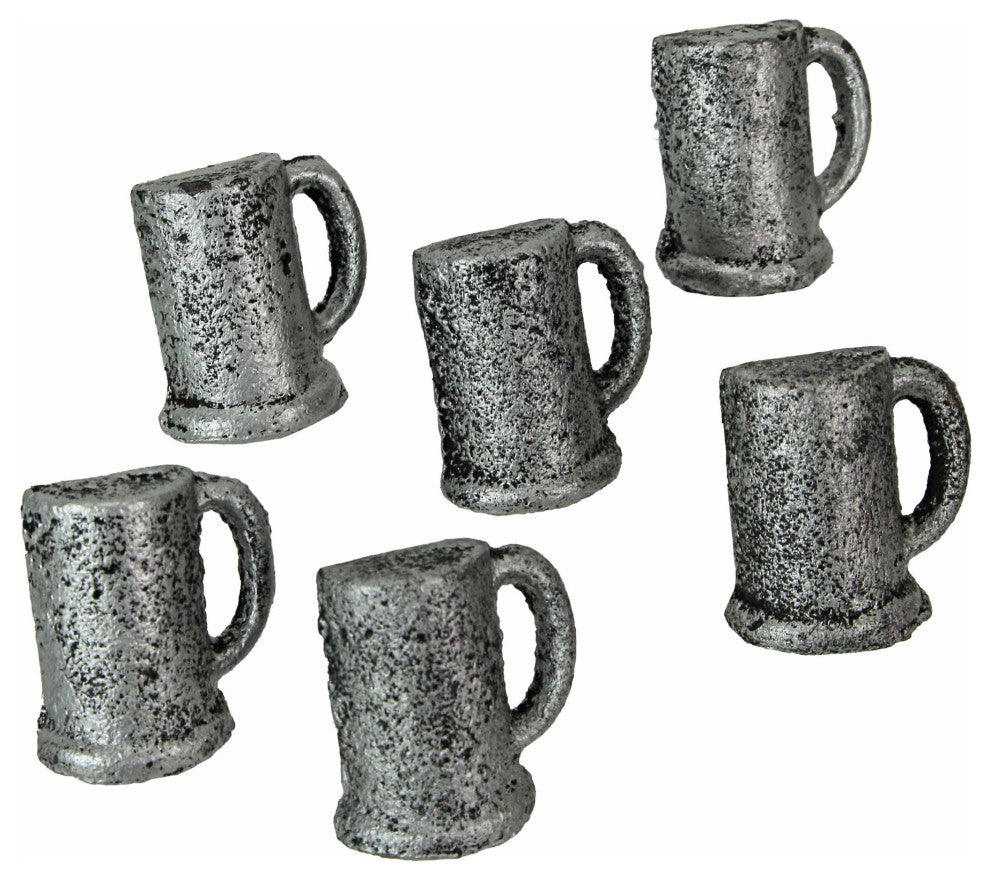 Antique Silver Finish Cast Iron Beer Mug Cabinet Knob Drawer Pulls Set of 6