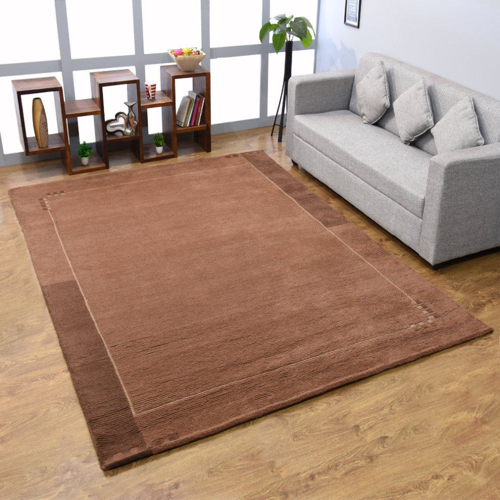 Hand Knotted Tibbati Wool Area Rug Contemporary Brown