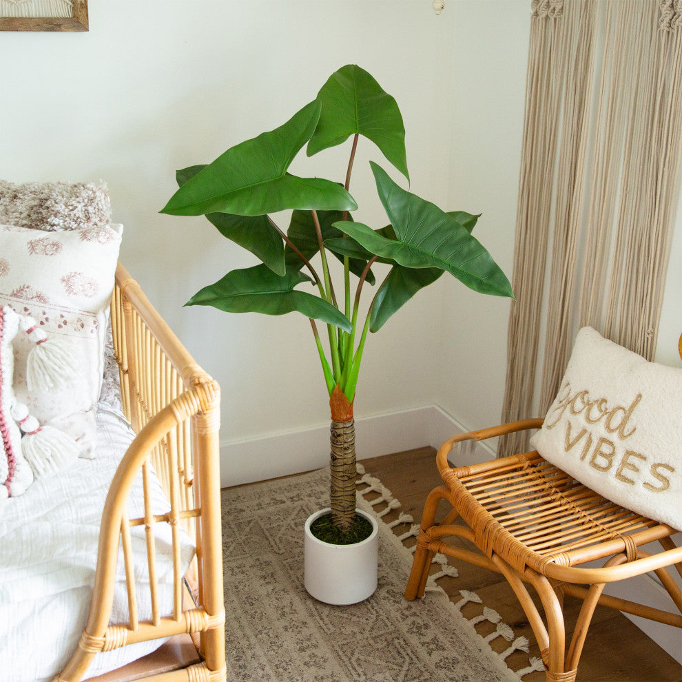 Artificial Arrowhead Philodendron, White Decorative Planter, 4.5ft.