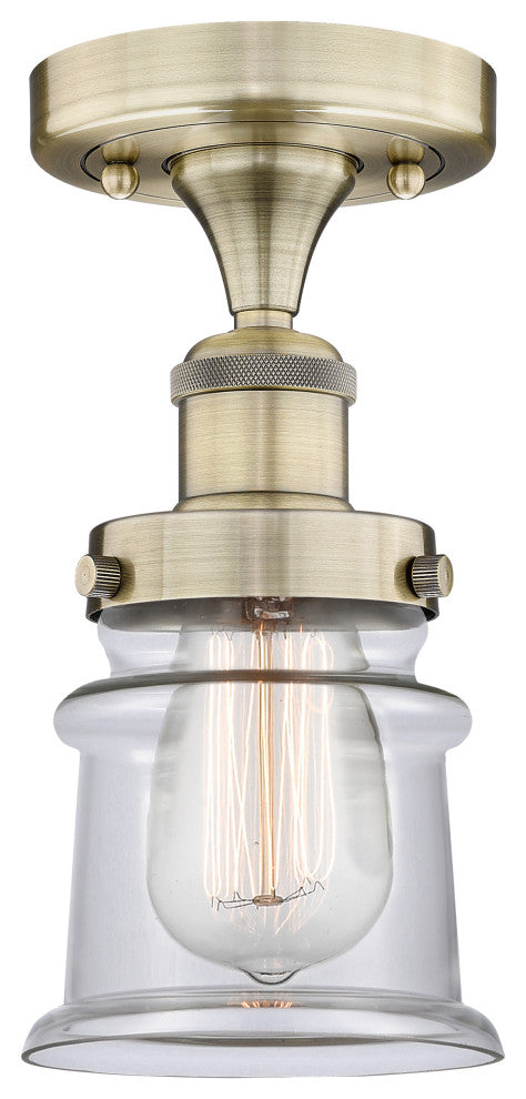 Canton-1 Light 5" Semi-Flush Mount-Antique Brass, Clear Glass Shade