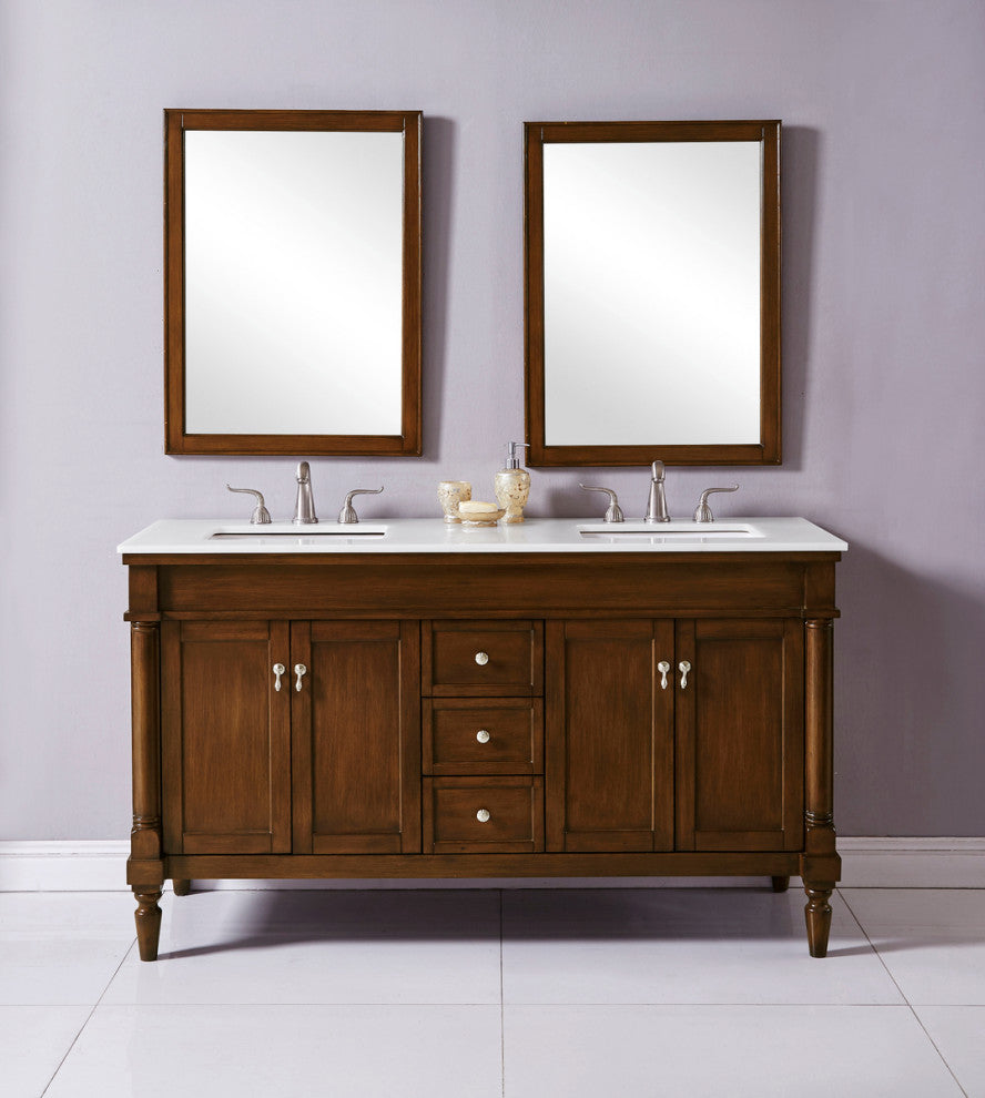 Home Living 60" Single Bathroom Vanity, Walnut With Engineered Marble Top