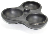 Ancient Cookware, Triple Chamba Clay Salsa Dish, 5.6x7x1.8