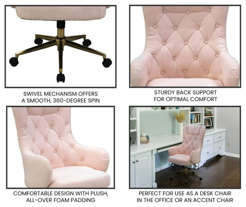 Ergonomic Office Chair, Padded Seat & Comfortable Button Tufted High Back, Pink