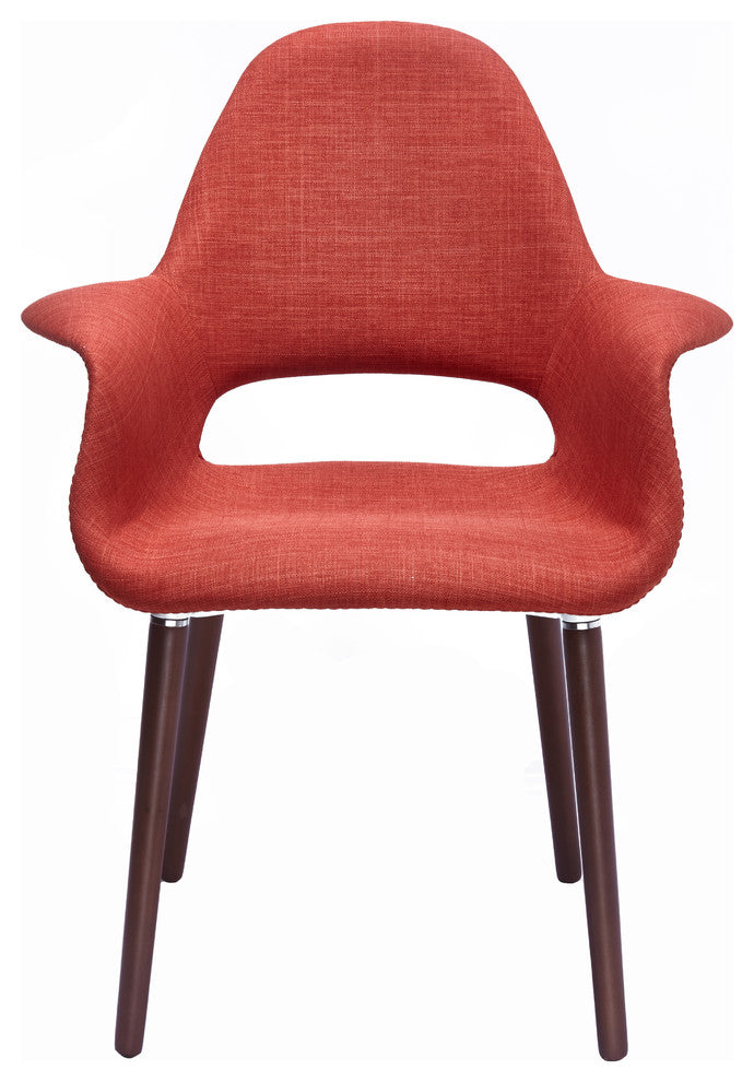 Designer Modern Upholstered Fabric Dark Wooden Leg Living Room Dining Chair, Orange