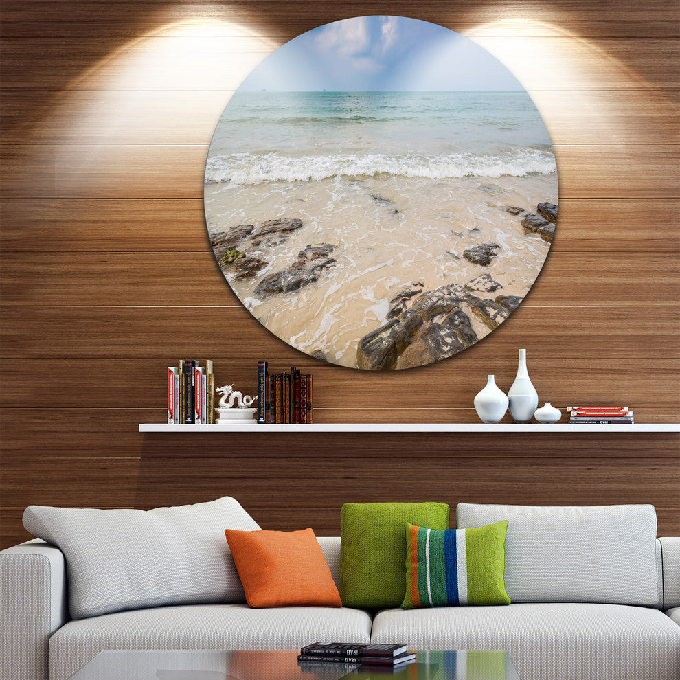 Rocks On Typical Tropical Beach, Beach Round Wall Art, 36"