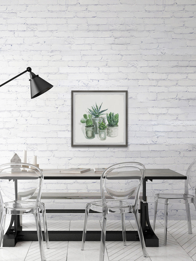 "Ceramic Gray Pots" Framed Painting Print, 18"x18"