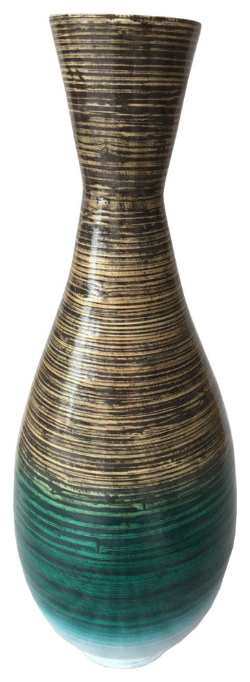 28" High Distressed Aqua Spun Bamboo Artisan Floor Vase