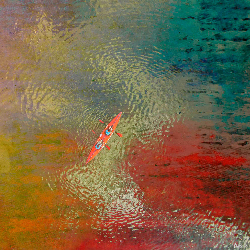 "Red Kayak" Painting Print on Wrapped Canvas, 24"x24"