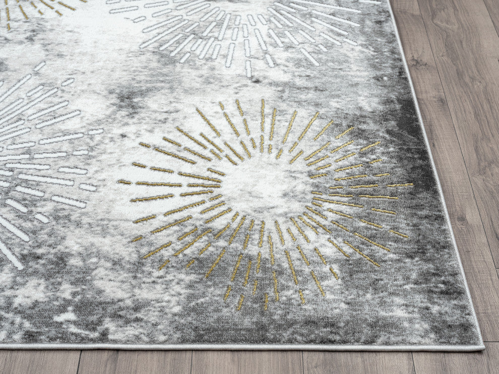 Abani Luna LUN140A Grey and Gold Fireworks Area Rug