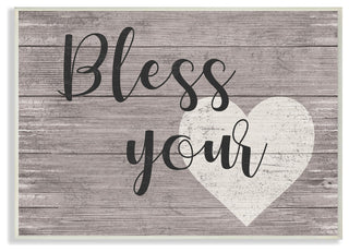 Bless Your Heart Grey Planked Texture Script Typography Plaque, 10"x15"