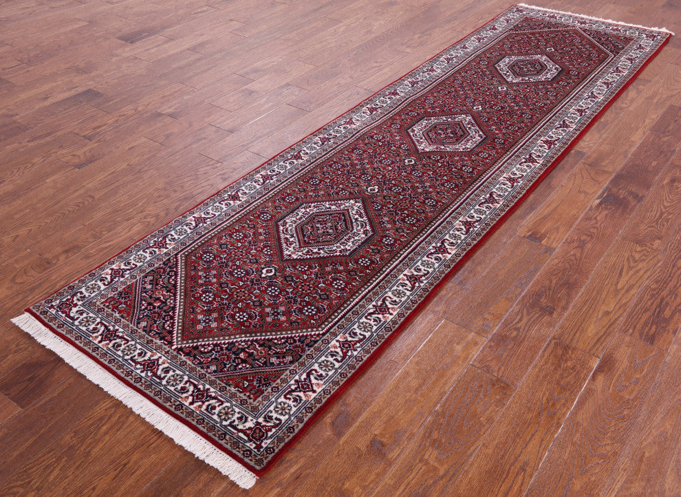 2' 9" X 10' 1" Runner Fine Persian Bijar Hand-Knotted Wool and Silk Rug Q6721
