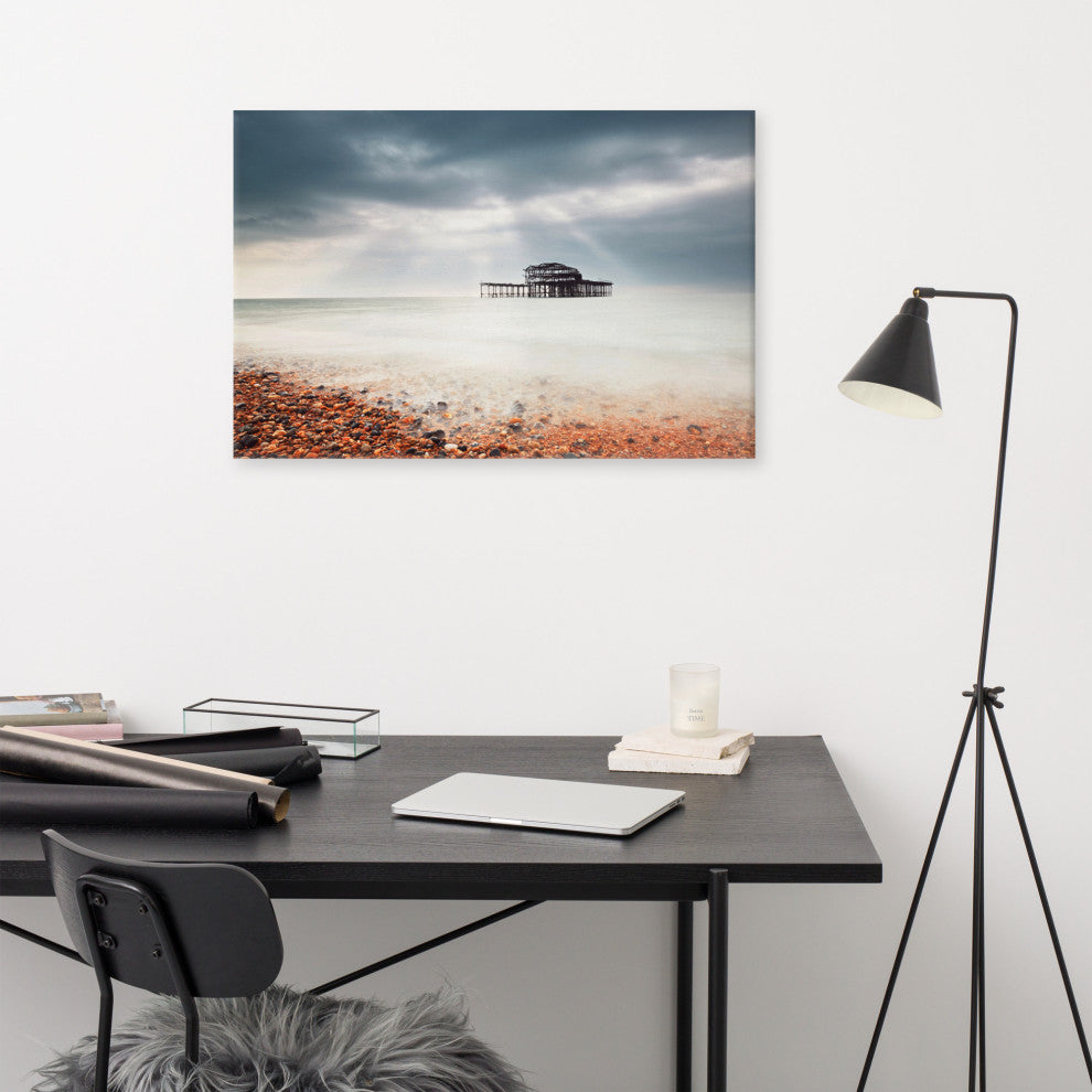 Abandoned West Pier Coastal Seascape VGT Landscape Photo Canvas Wall Art Print, 24" X 36"