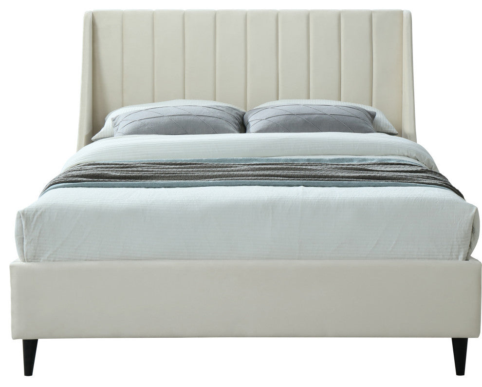 Eva Velvet Upholstered Bed, Cream, Full
