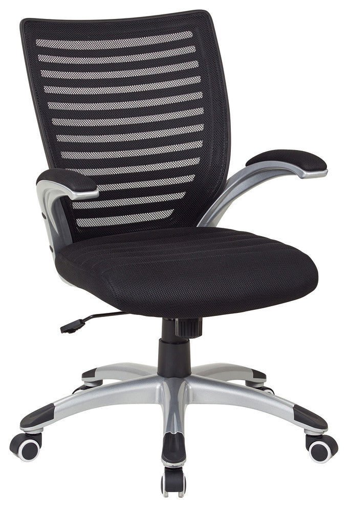 Mesh Seat and Screen Back Managers Chair With Padded Silver Arms and Nylon Base