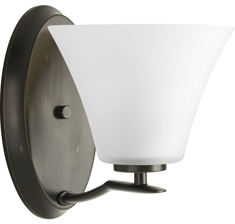 Bravo Collection 1-Light Antique Bronze Etched Glass Modern Bath Vanity Light