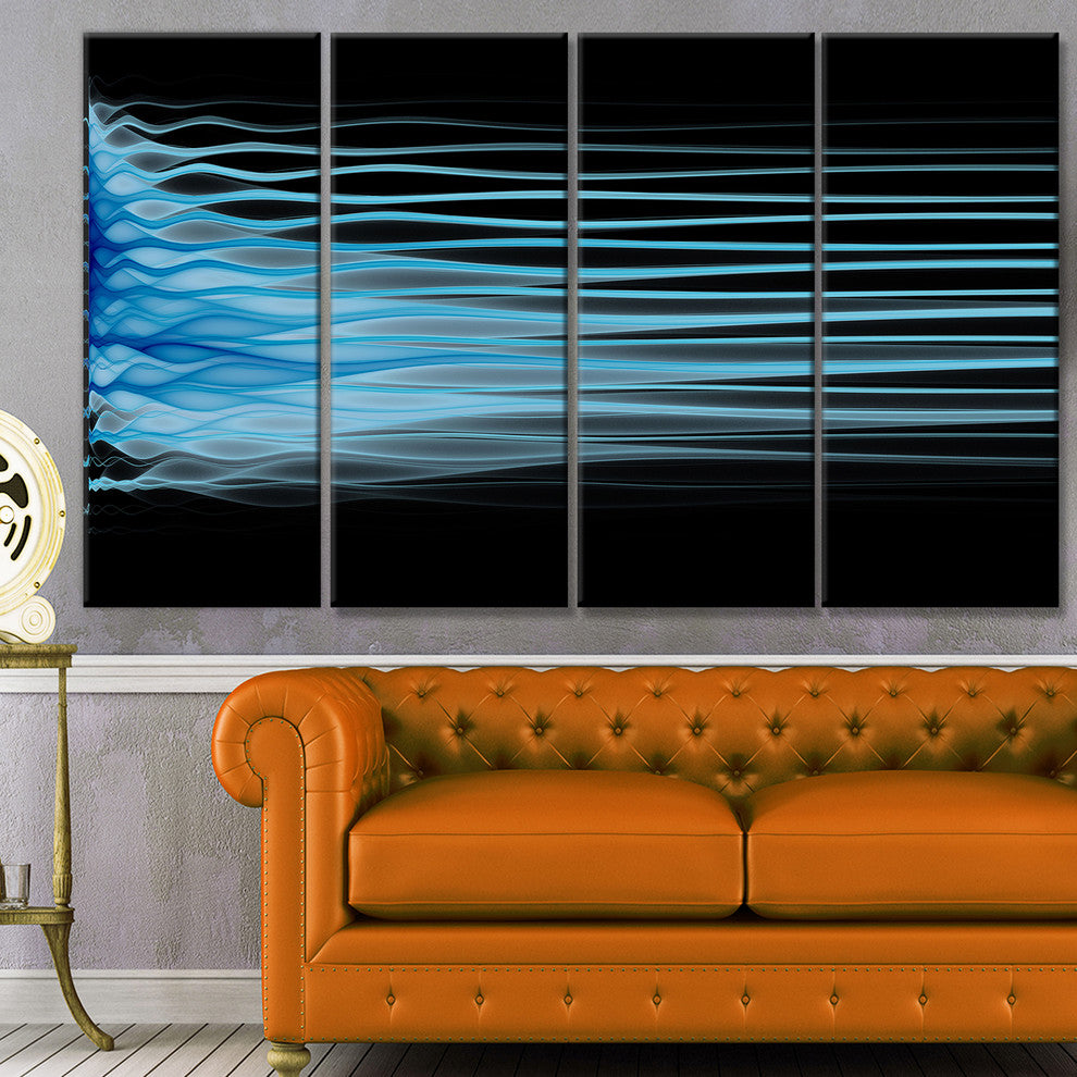 Light Blue Fractal Flames, Abstract Art on Canvas, 48"x28", 4 Panels