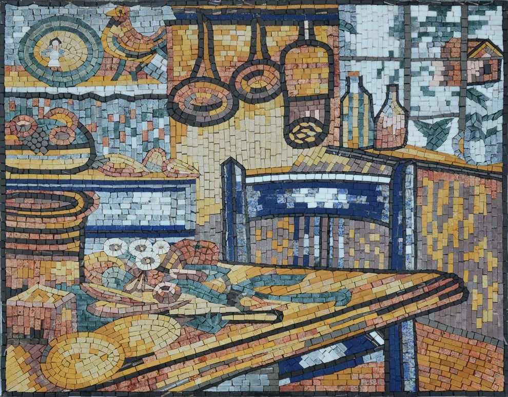 Mosaic Kitchen Backsplash, Agriturismo Farmhouse, 60"x48"