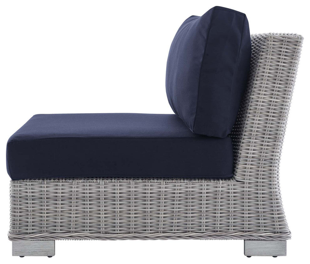 Lounge Sectional Sofa Chair Table Set, Rattan, Gray Blue Navy, Outdoor