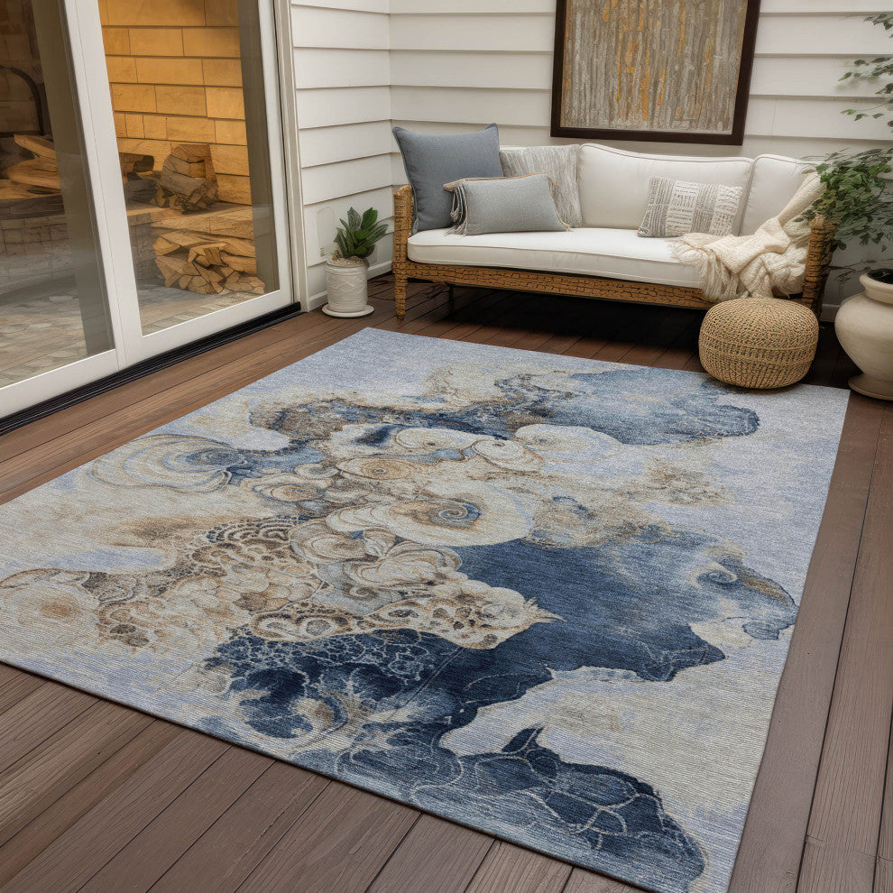 Machine Washable Indoor/Outdoor Chantille ACN1860 Denim 10' x 14' Rug