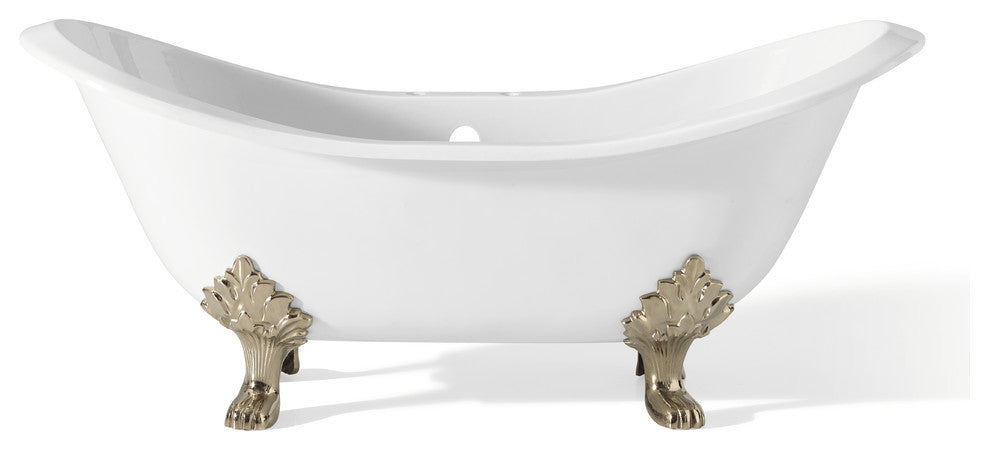 Cheviot Products Regency Cast Iron Tub W/ Lion and Faucet Holes, Polished Nickel