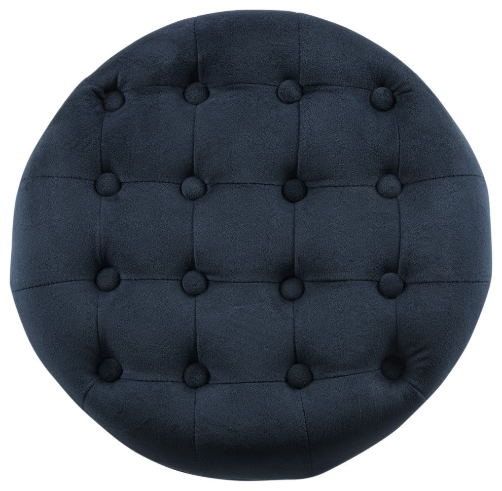 Benzara BM194928 Velvet Wooden Ottoman With Hidden Storage, Dark Blue and Brown