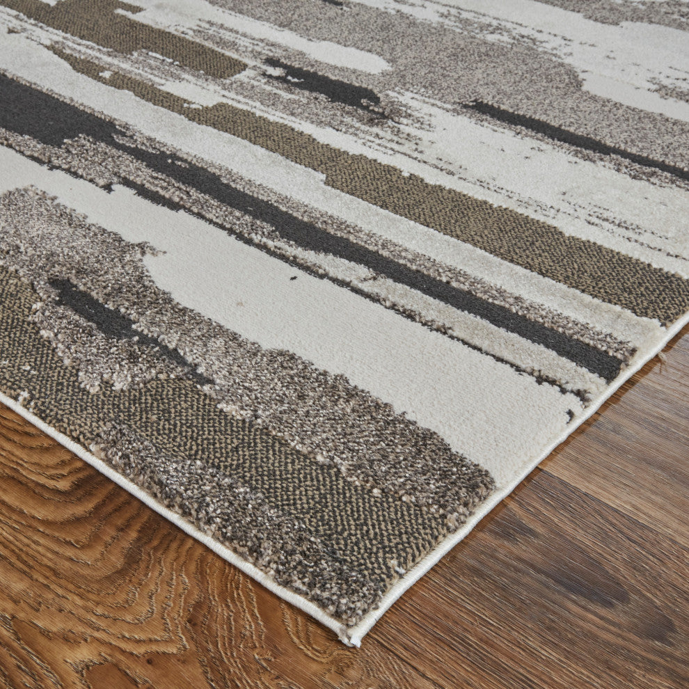 Weave & Wander Kayden Streak/Painterly Rug, Brown/Ivory, Rug, Brown, 10' X 14'