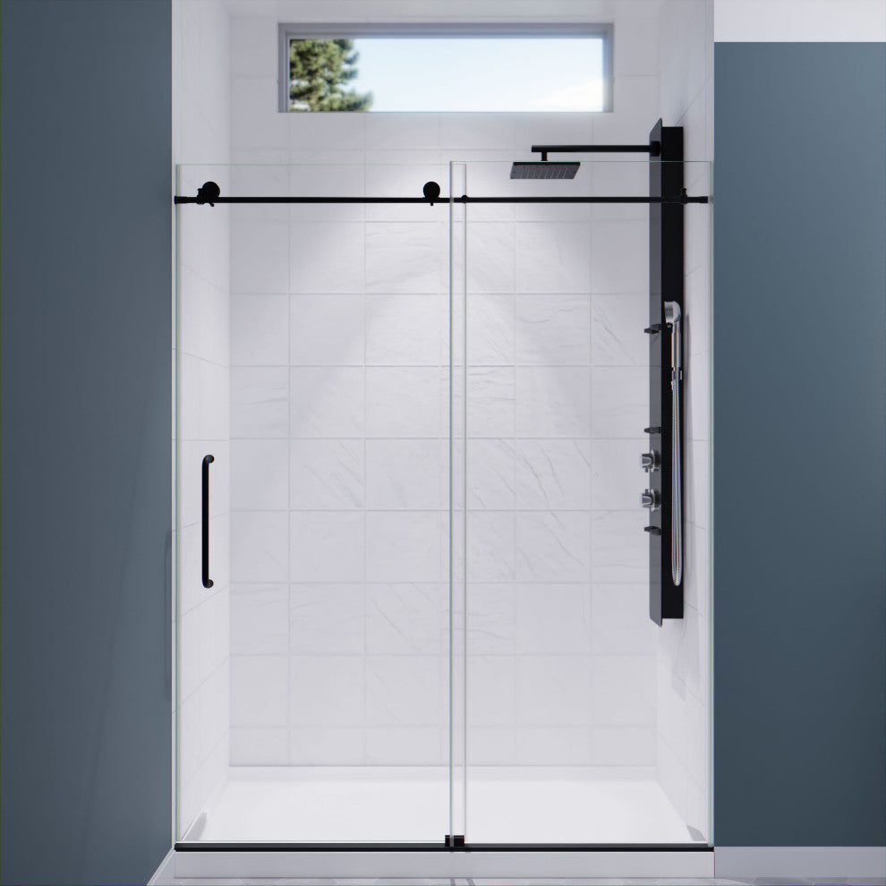 Madam Series 60 in. W x 76 in. H Frameless Sliding Shower Door in Matte Black