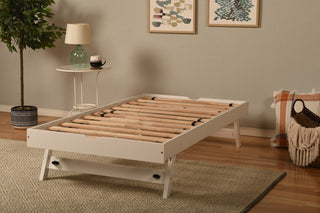 Boho Daybed With Pop Up and Linen Aqua Mattresses, White