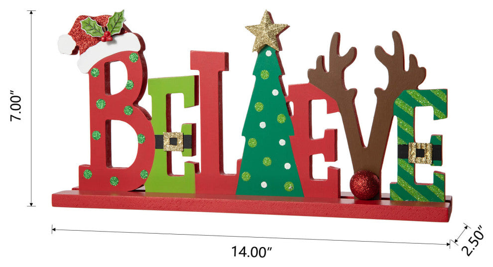 14"L Wooden Christmas "BELIEVE"  Table Decor