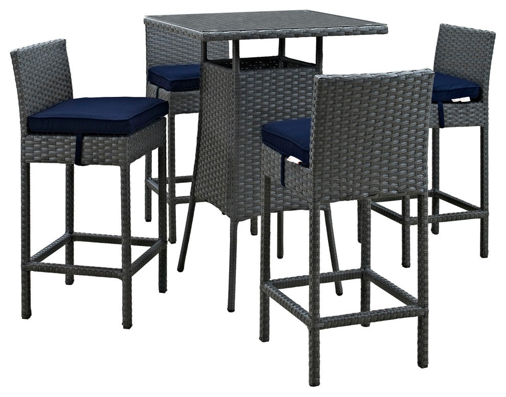 Modway Sojourn 5 Piece Outdoor Patio Sunbrella Pub Set, Canvas Navy