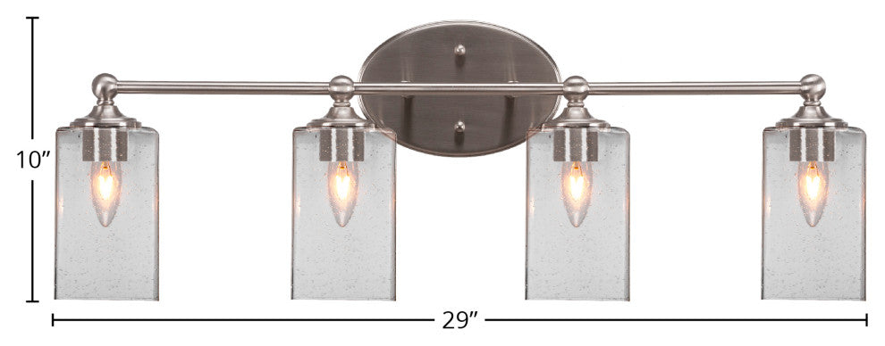 Capri 4-Light Bath Bar, Brushed Nickel/Square Clear Bubble