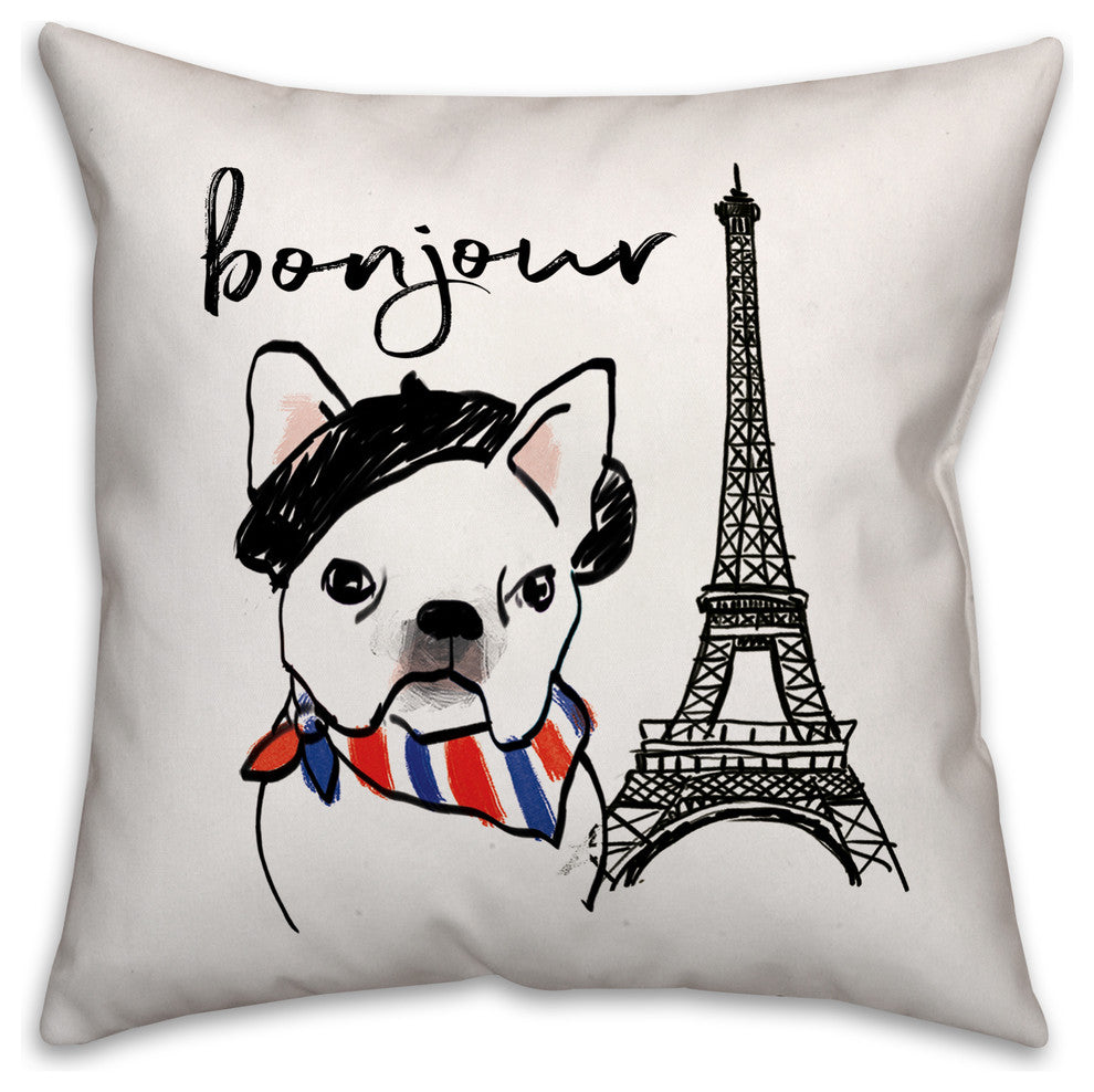 Bonjour Frenchie Dog 18x18 Spun Poly Pillow