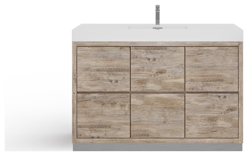 Boutique Bath Vanity, Natural Wood, 48", Single Sink, Freestanding